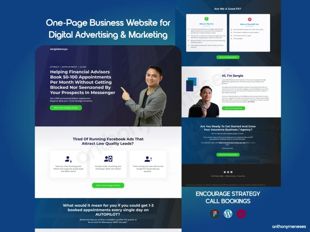 One-Page Business Website for Digital Advertising & Marketing | ENCOURAGE STRATEGY CALL BOOKINGS by Anthony Meneses