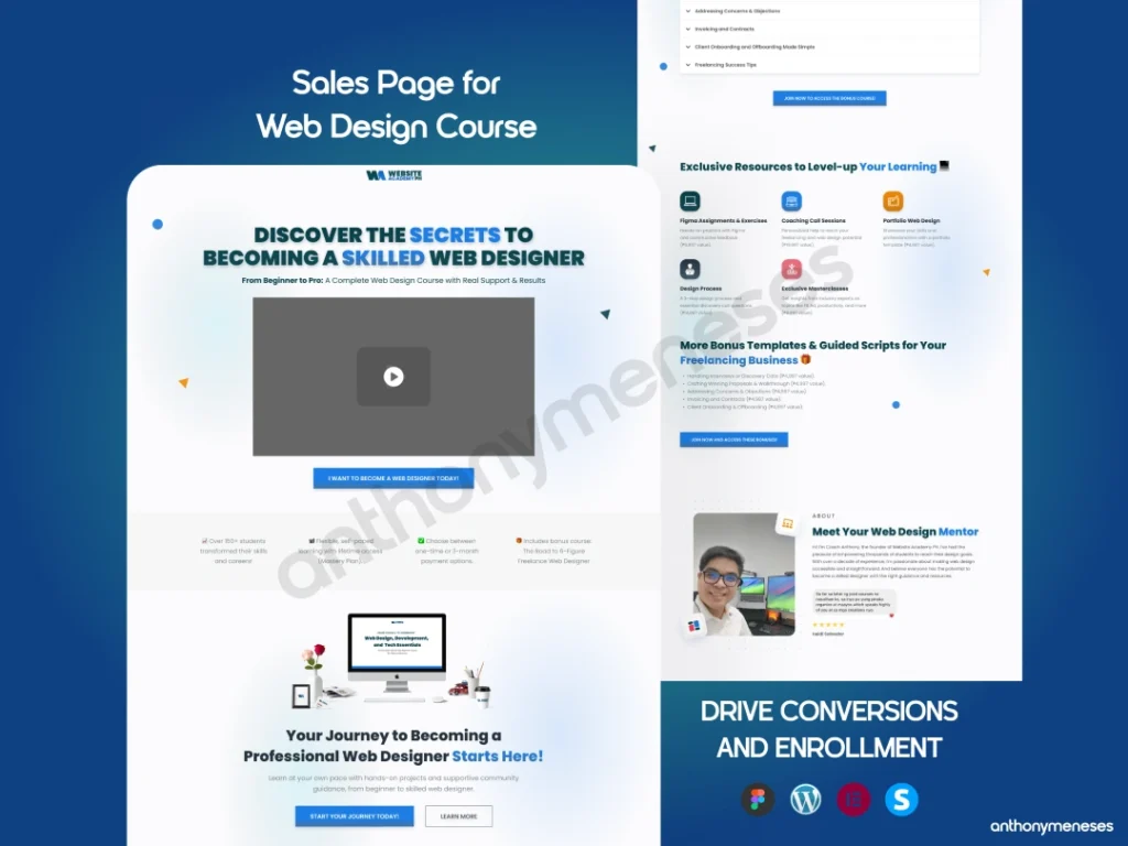 Sales Page for Web Design Course | DRIVE CONVERSIONS AND ENROLLMENT by Anthony Meneses