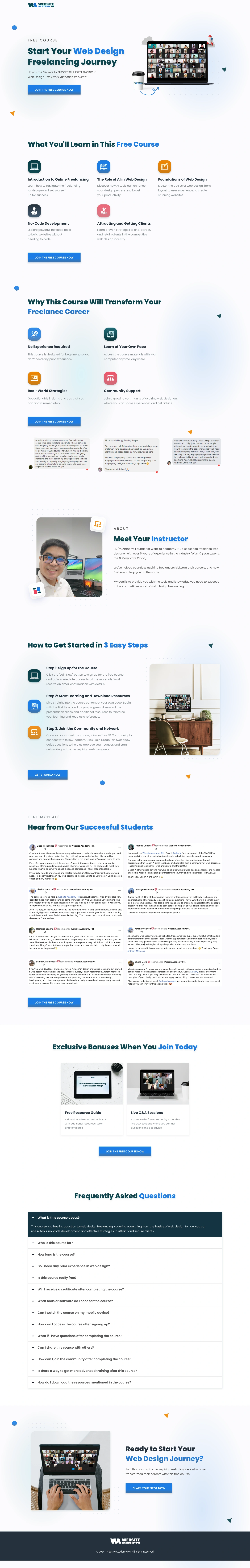 Optimized landing page for Website Academy PH’s free web design course with improved UX and conversion-focused design.