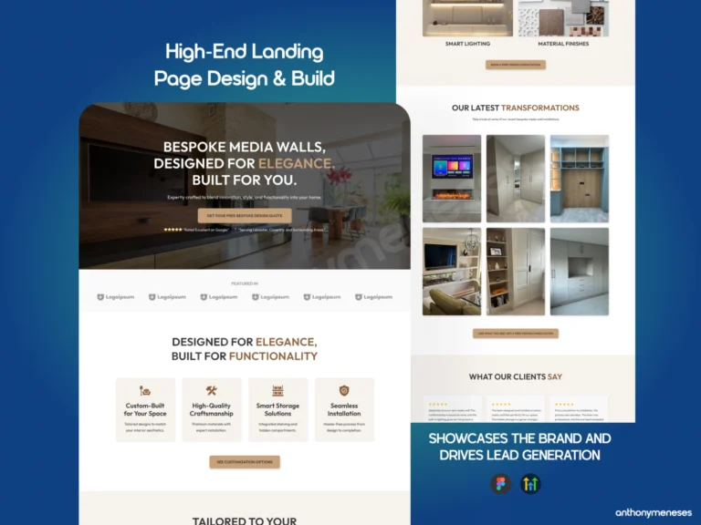 Luxury bespoke media wall landing page with custom design, high-end typography, and conversion-optimized layout.